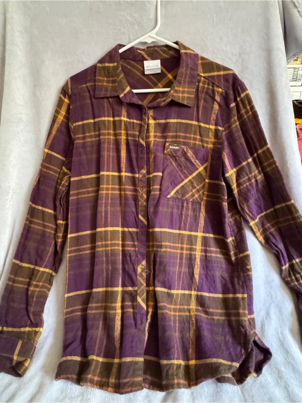 Purple and gold Plaid Button-Up Shirt